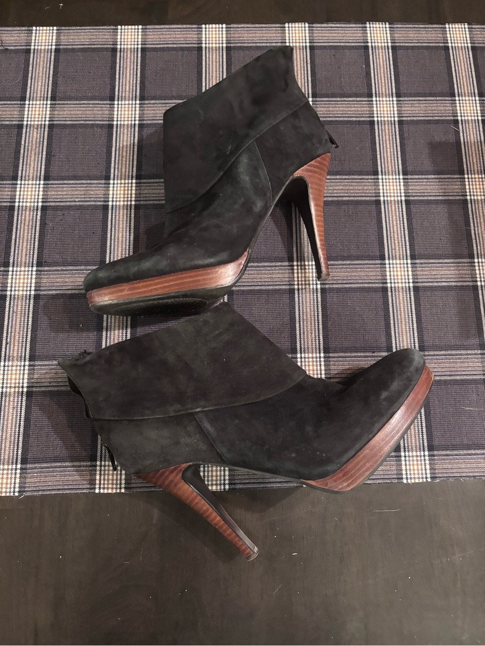 Steve Madden Black Suede Fold-Over Ankle Booties with Wood Platform